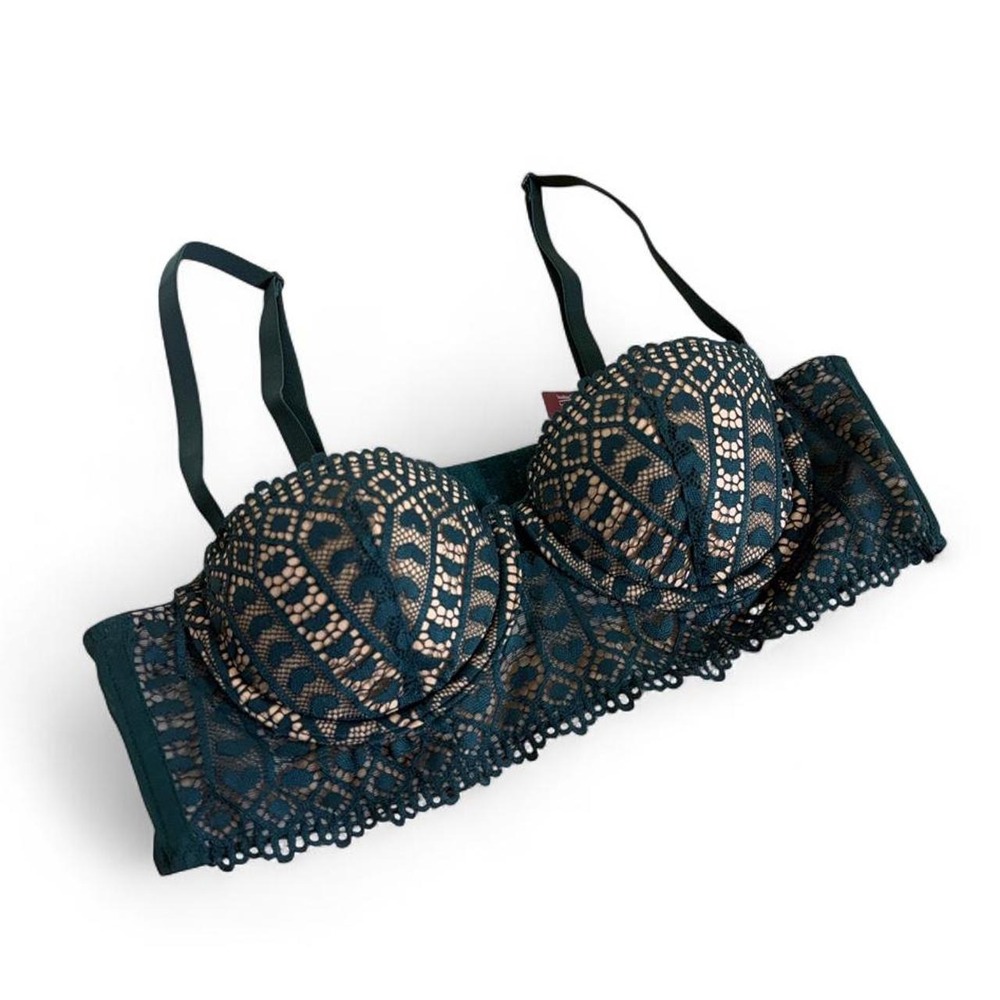 Adore Me dark green lace bombshell push-up bra 34B